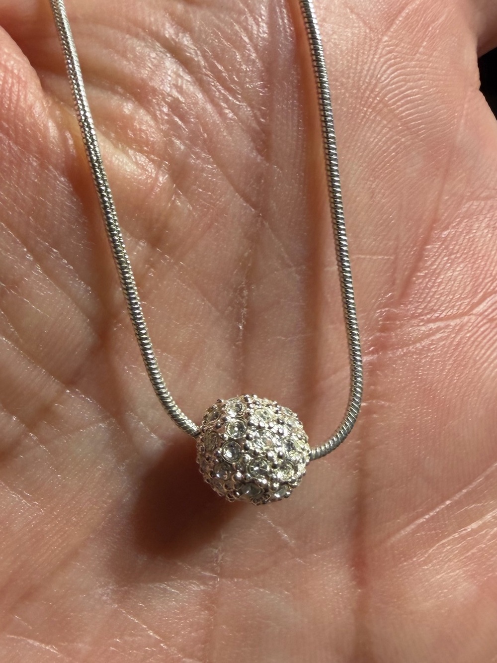 Vintage Monet Silver Tone Crystal Ball Pendant Necklace
